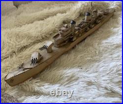German Primitive Folk Art Toy Steamship Battleship Lithograph Paper Vintage