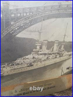 German Primitive Folk Art Toy Steamship Battleship Lithograph Paper Vintage
