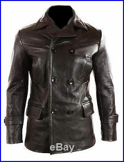 German Submariner WW2 Vintage Men's Cowhide Black Leather Jacket/Coat