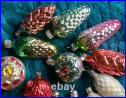 German Vintage Christmas Ornaments 23 count Antique Glass pinecone bell flower