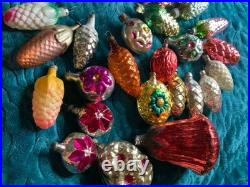 German Vintage Christmas Ornaments 23 count Antique Glass pinecone bell flower