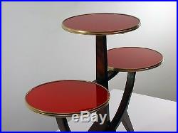 German Vintage Mid-Century Tripod Walnut & Glass Plant Stand Side Table, 1950s