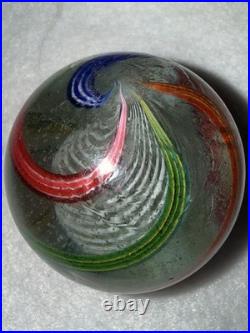 Gorgeous Antique German Handmade Latticino Core Swirl Marble 2 Liberty Colors