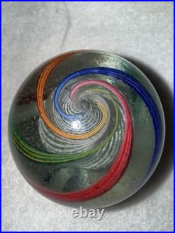 Gorgeous Antique German Handmade Latticino Core Swirl Marble 2 Liberty Colors