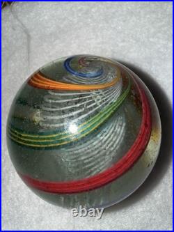 Gorgeous Antique German Handmade Latticino Core Swirl Marble 2 Liberty Colors