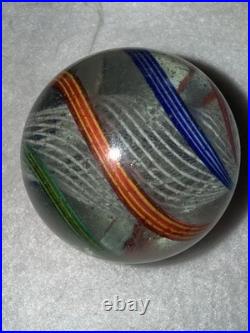 Gorgeous Antique German Handmade Latticino Core Swirl Marble 2 Liberty Colors