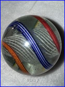 Gorgeous Antique German Handmade Latticino Core Swirl Marble 2 Liberty Colors