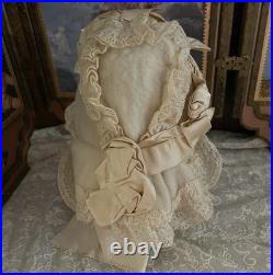 Gorgeous Antique Wool Silk French German Doll Bonnet