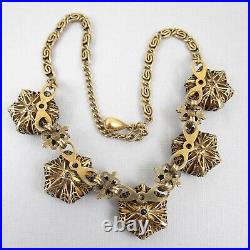 Gorgeous Vintage German Victorian Revival Ornate Brass Amethyst Glass Necklace