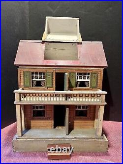 Gottschalk Red Roof Antique German Victorian Dollhouse, 5 Rooms, Paper Litho