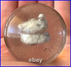 HUGE Vintage Antique Handmade German Sulphide Marble SEATED DUCK 2.10 NICE