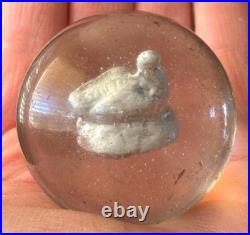 HUGE Vintage Antique Handmade German Sulphide Marble SEATED DUCK 2.10 NICE