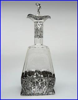 Hanau Silver & Glass Antique German Decanter Weinranck & Schmidt Crystal c1890's