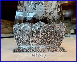 Hanau Silver & Glass Antique German Decanter Weinranck & Schmidt Crystal c1890's