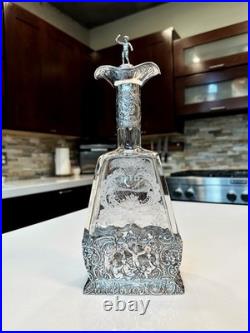 Hanau Silver & Glass Antique German Decanter Weinranck & Schmidt Crystal c1890's