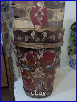 Hand Crafted BAVARIAN Wood PAINTED Umbrella Stand HOLDER German Folk Art 24 T