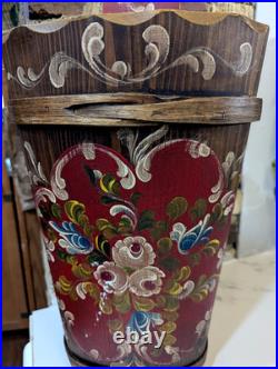 Hand Crafted BAVARIAN Wood PAINTED Umbrella Stand HOLDER German Folk Art 24 T