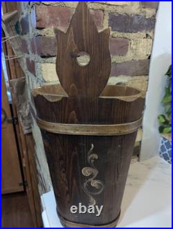 Hand Crafted BAVARIAN Wood PAINTED Umbrella Stand HOLDER German Folk Art 24 T