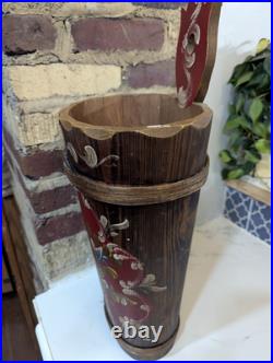 Hand Crafted BAVARIAN Wood PAINTED Umbrella Stand HOLDER German Folk Art 24 T