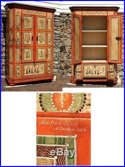 Handcrafted German Vintage Antique Style Wooden Cabinet with Hand Painted Detail