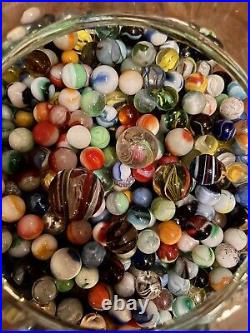 Handmade. Glass. German. Agate. Swirl. Onionskin. Antique Marbles. Vintage Glass Flower