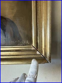 Heinrich Heuser Antique German Man Portrait Oil Painting Old Vintage Germany 47