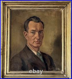 Heinrich Heuser Antique German Man Portrait Oil Painting Old Vintage Germany 47