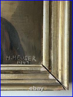 Heinrich Heuser Antique German Man Portrait Oil Painting Old Vintage Germany 47