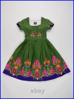 Hummelsheim VTG Antique Floral Folk German Green Oktoberfest Dirndl Dress XS