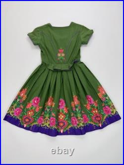 Hummelsheim VTG Antique Floral Folk German Green Oktoberfest Dirndl Dress XS