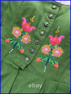Hummelsheim VTG Antique Floral Folk German Green Oktoberfest Dirndl Dress XS