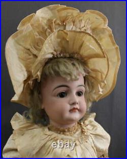 LARGE ANTIQUE GERMAN CLOSED MOUTH KESTNER BISQUE DOLL with Fancy Silk Dress