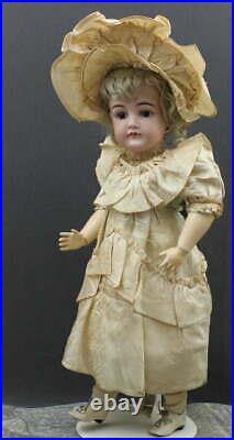 LARGE ANTIQUE GERMAN CLOSED MOUTH KESTNER BISQUE DOLL with Fancy Silk Dress