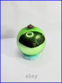 LARGE Antique German Kugel Green Round Christmas Ornament Ball Vintage 4 3/4