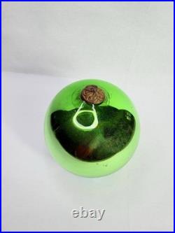 LARGE Antique German Kugel Green Round Christmas Ornament Ball Vintage 4 3/4