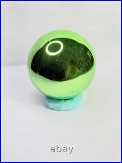 LARGE Antique German Kugel Green Round Christmas Ornament Ball Vintage 4 3/4