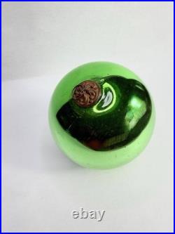 LARGE Antique German Kugel Green Round Christmas Ornament Ball Vintage 4 3/4