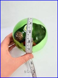 LARGE Antique German Kugel Green Round Christmas Ornament Ball Vintage 4 3/4