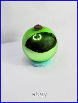 LARGE Antique German Kugel Green Round Christmas Ornament Ball Vintage 4 3/4