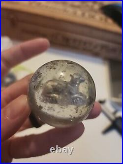 LARGE Vintage Antique Handmade German Sulphide Marble Laying Dog 1.68 LARGE Vintage Antique Handmade German Sulphide Marble Laying Dog 1.68
