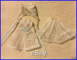 Lace dress, bonnet, slip for antique French German all bisque doll mignonette