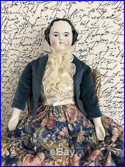 Large 25 Antique German High Brow Flat Top China Head Doll