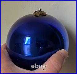 Large 5 Antique 19th c. German Mercury Glass Kugel Christmas Ornament Blue
