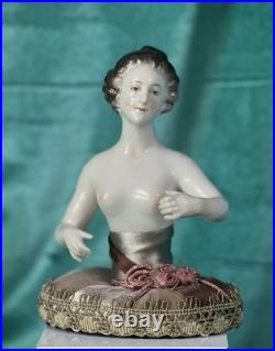 Large 7 Antique German Porcelain Volkstedt Rudolstadt Half Doll Pin Cushion