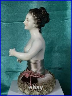 Large 7 Antique German Porcelain Volkstedt Rudolstadt Half Doll Pin Cushion
