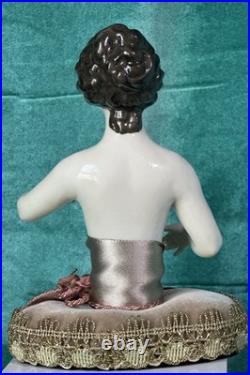Large 7 Antique German Porcelain Volkstedt Rudolstadt Half Doll Pin Cushion