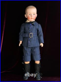 Large Antique German 23.5 Gebruder Heubach 7602 Bisque Head Character Boy Doll