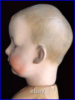 Large Antique German 23.5 Gebruder Heubach 7602 Bisque Head Character Boy Doll