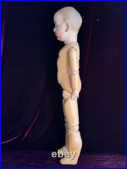 Large Antique German 23.5 Gebruder Heubach 7602 Bisque Head Character Boy Doll
