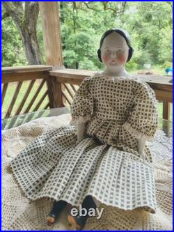Large Antique German 25 Inch Covered Wagon China Head Doll
